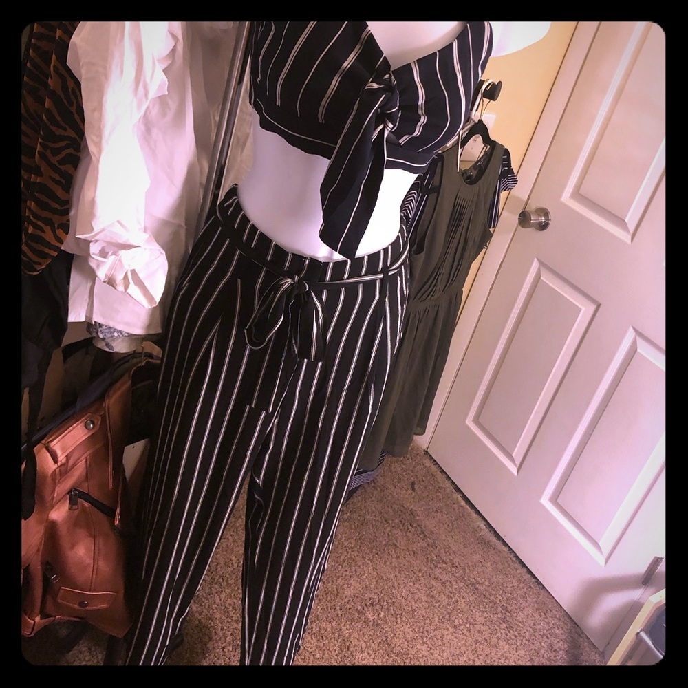 Pin stripe linen belted *PANTS ONLY*